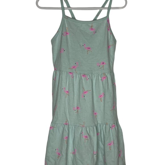 Cat & Jack Girls Flamingo Sundress Green Tiered Dress Size 6/6X Summer - Picture 1 of 8